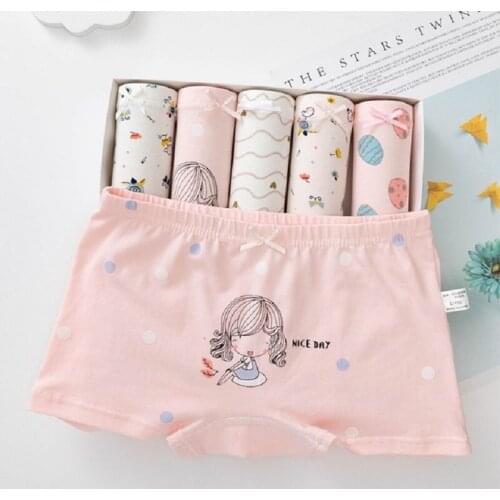 5 pcs/lot Breathable Cotton Boxer Briefs Teenage Girls Panties Kids Underwear Children Shorts Pants for 2-12 Years