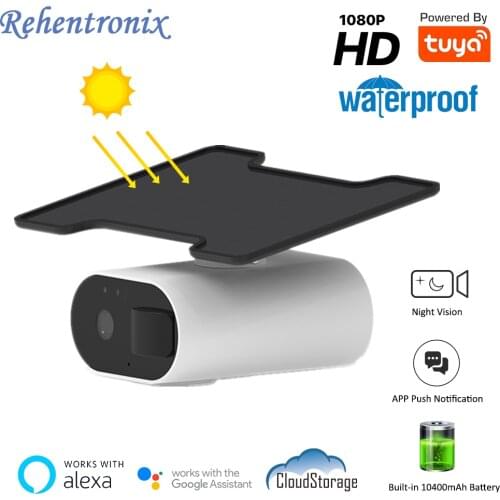 Alexa Google Tuya Smart Solar Powered Rechargeable Battery Outdoor WIFI Security Camera Two Way Audio IR 3-6 month Cloud Camera