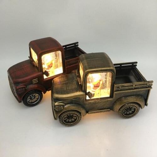 Vintage Pickup Trucks Ornaments LED Santa Figure Workmanship Christmas Miniature Creative Desktop Model Adorable Diecast Decor