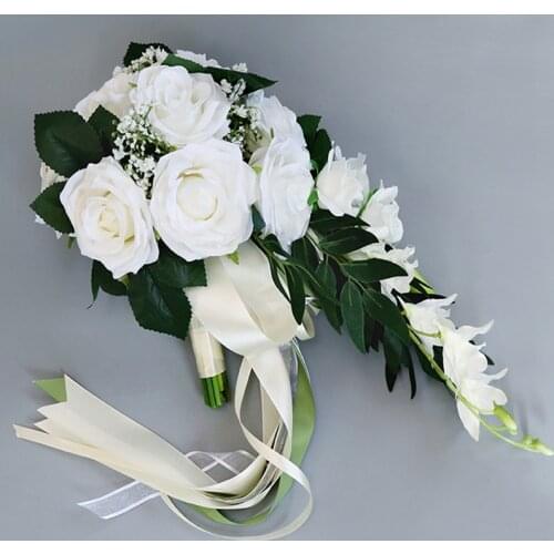 Waterfall Silk Rose Wedding Bouquet for bridesmaids Bridal Bouquets White Artificial Flowers Mariage Supplies Home Decoration