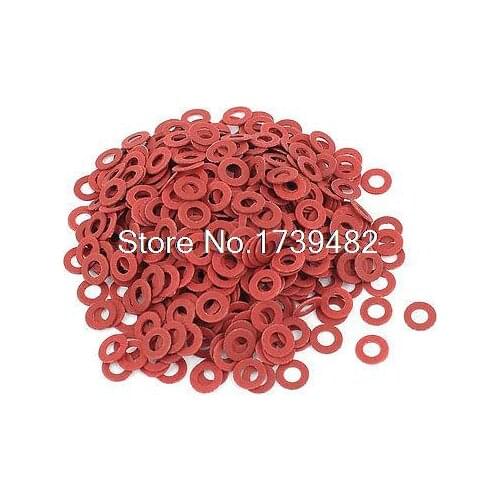 Fiber Flat Insulating Washer Ring 3mmx6mmx0.5mm 500Pcs Red for Screws