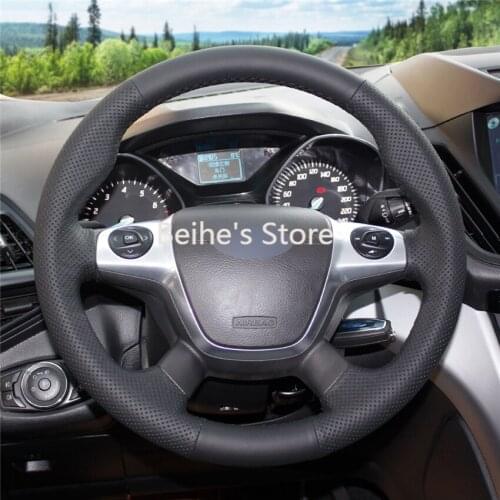 High quality Black Artificial Leather anti-slip customized car steering wheel cover For Ford Focus 3 2012-2014 KUGA Escape