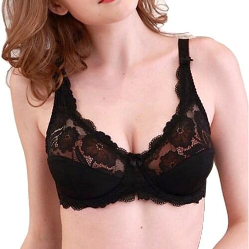 YANDW Women Bra Lace Bralette Perspective Hollow Thin Bras Floral Sexy Bra Embroidery Plus Size 36 38 40 42 44 46 C D E Cups