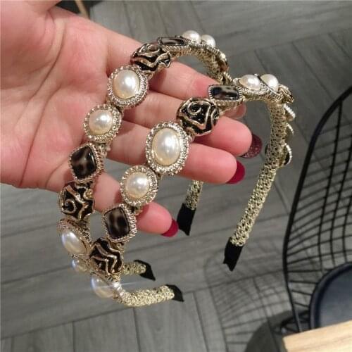 Retro Women Baroque Pearls Headbands Rose Hair Hoop Fashion Headwear Hair Accessories