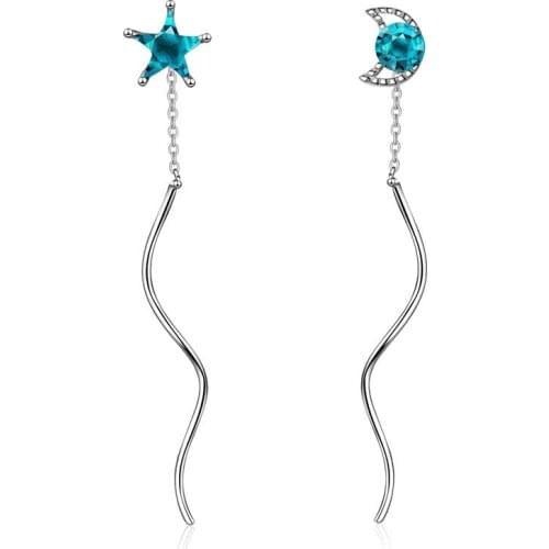LUKENI New Fashion 925 Sterling Silver Earrings For Women Jewelry Top Quality Crystal Blue Star Moon Female Drop Earrings Bijou