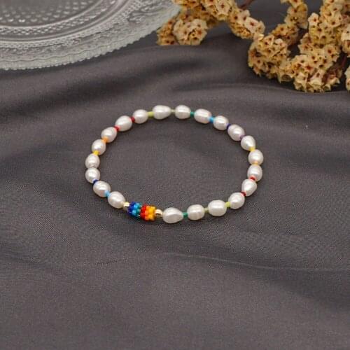 Light Luxury Bohemian Rainbow Rice Beads Wild Baroque Natural Freshwater Pearl Small Bracelet Women Fine Jewelry for Woman