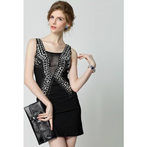 2020 New Brand Designer Runway Dress Women Sleeveless Mini Sexy Party Dress Ladies with Diamond See Through Black White Dress