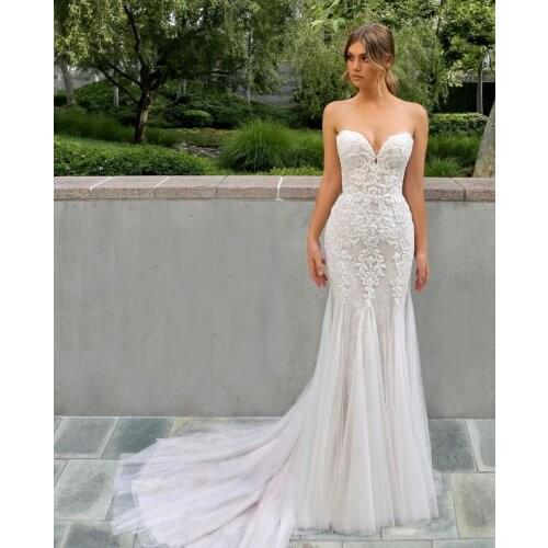Wedding Dress Mermaid Sweetheart Sleeveless Backless Lace Appliques Sequined Floor Length Sweep Train Elegant Bride Gown 2021