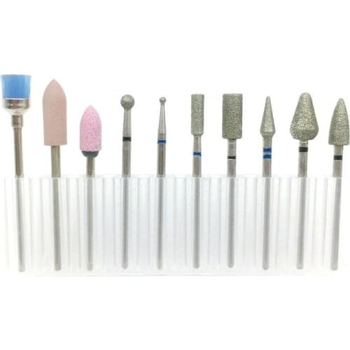 10pcs/set Dental Polishing Burs Kit Nail Drill Bits Set Nail File Electric Rotary Burrs Polishing Ceramic Milling Machine Tool