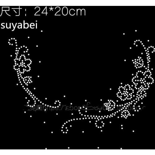 2pc/lot neckline flower patch rhinestone transfers iron on rhinestone transfer designs hot fix rhinestone applique for shirt