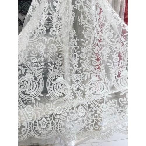 5 yards embroidered french bridal lace fabric Z-han51718 with cord for wedding dress