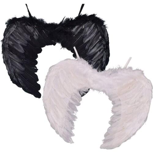 Angel Wings White Black Angel Wings for Kids Angel Costumes Girls Boys Child Feather Wings Halloween Angel Costume Wings