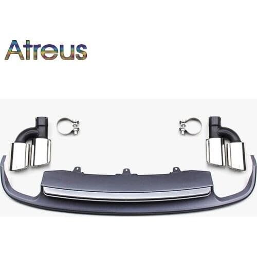 Atreus A6 C7 Grey PP Rear Bumper Diffuser spoiler With Car Exhaust PIpes Tip For Audi A6 C7 Accessories 4-door Sedan 2012-2016