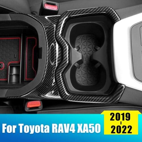 ABS Carbon Fiber Car Front Water Cup Holder Cover Trim Frame Decor For Toyota RAV4 2019 2020 2021 RAV 4 XA50 Accessories