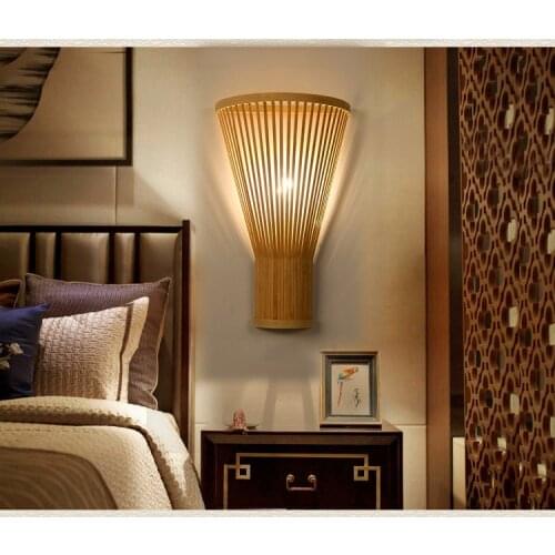 Bamboo Wicker Rattan Fan Lampshade Wall Lamp Fixture Asian Rustic Style Sconce Lamp Bedroom Hallway Stair Balcony Corridor Aisle