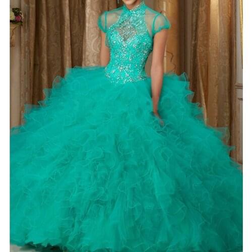 Turquoise Quinceanera Dresses with Jacket Beading Ruffles Tulle Quinceanera Dresses Cheap Quinceanera Gowns Debutante Gown
