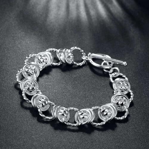 Hot new 925 Silver Bracelets Retro circle classic chain for women men Wedding party Gifts high quality Fashion Jewelry 20cm
