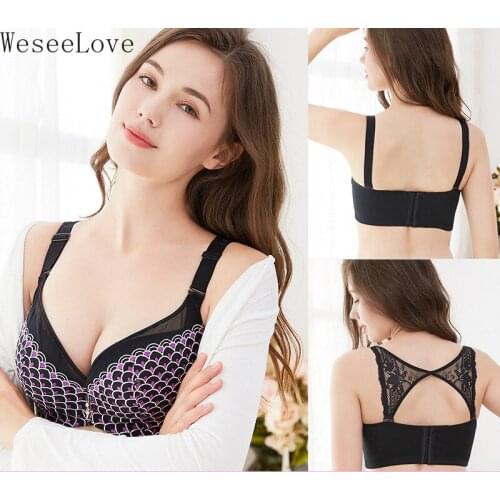 WeseeLove New 34-50 Plus Size Bras For Women Multi Way Underwear Sexy Lace Racerback Bra Push Up Brassiere Femme C D E Cup
