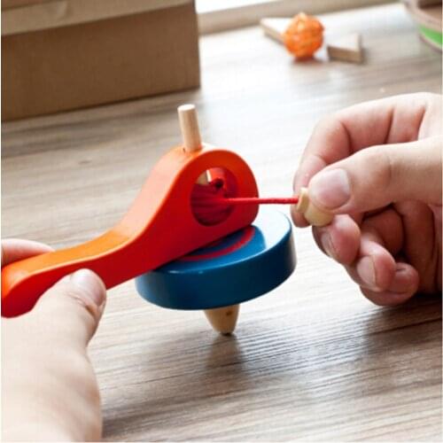 Handle Wire Gyro Toy Wooden Spinning Tops Gyroscope Beyblade Bust Wooden Kids Sport Toy Puzzle Early Educational