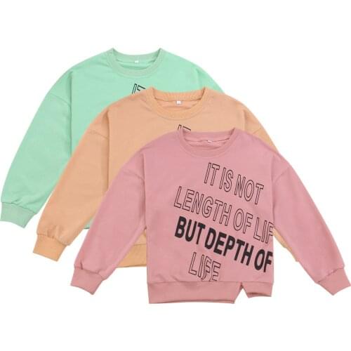 4-9Y Unisex Children Letter Print Sweatshirt Loose Casual Fit Long Sleeve O-neck Bottom Split Pullover Spring Autumn Outwear