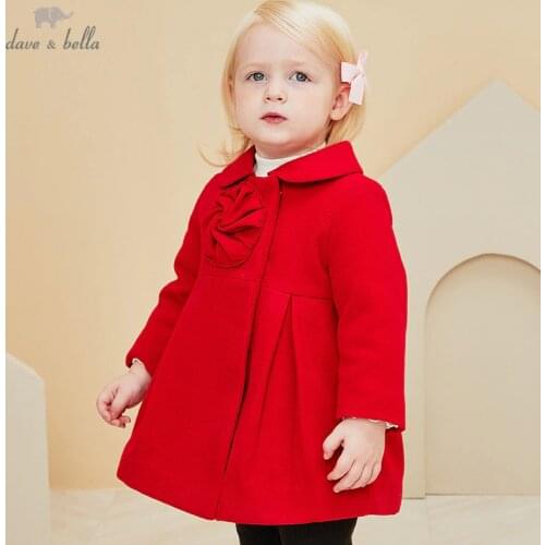 DB16026 dave bella winter baby girls fashion floral print cartoon padded hooded coat children tops infant toddler outerwear