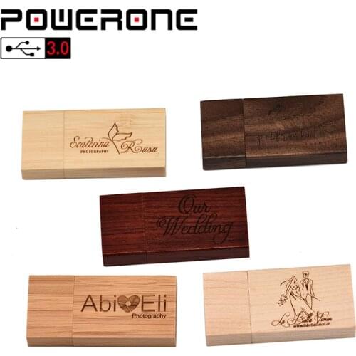 POWERONE USB 3.0 free custom logo Wooden block USB Flash Drive red wood pendrive 4GB 16GB 32GB 64GB Pen Drive Memory Stick gift