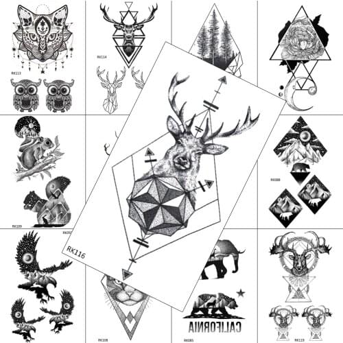 Geometric Deer Arrow Temporary Tattoos Realistic Sticker For Men Women Body Art Arm Wasit Tatoo Waterproof Sheets DIY Tattoo