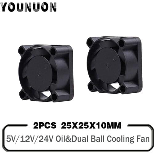 2 Pieces Sleeve&Ball 2510 25MM 25x25x10MM Graphics Card Cooling fan DC 2.5CM 5V/12V/24V Mini Cooler Fan