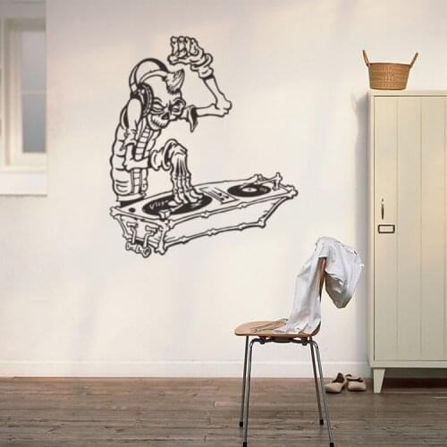 Skeleton people listen to music creative vinyl wall decal home decor living room diy art mural removable wall stickers
