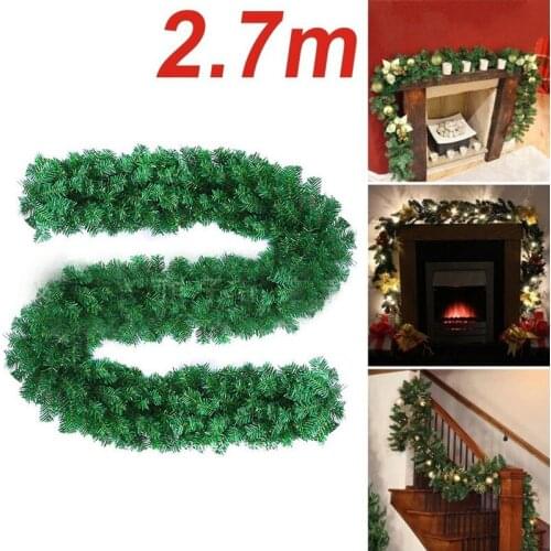 2.7M Christmas DIY Rattan Green Artificial Xmas Tree Ribbon Garland Hanging Wreath Ornaments New Year Party Bar Supplies