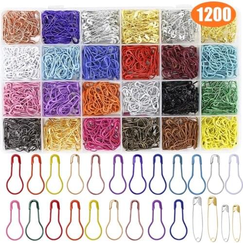 KAOBUY 1200PCS 22 Colors Metal Safety Pins Bulb Gourd Pins Pear Shaped Pins for Knitting Stitch Markers DIY Craft Making