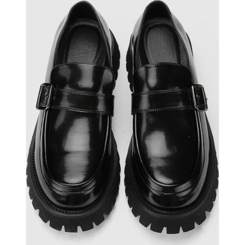 Thick Heel Men Shoes Trendy Buckle Belt Man Flatforms Japaness Style Young Boy High-heeled Shoes Size 6-10