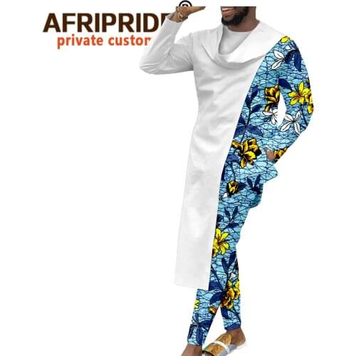 Men Tracksuit African Clothing Long Coats Print Shirts and Ankara Pants 3 Piece Outfits Plus Size Suit Dashiki Outwear A2016061