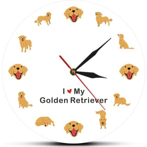 English Dog Breed Golden Retrievers Printed Wall Clock Modern Design Dog Slient Watch Acrylic Hanging Timepiece Pet Lover Gift