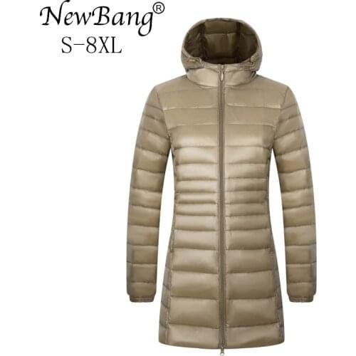 NewBang 7XL 8XL Ladies Long Warm Down Coat Ultra Light Down Jacket Women With Portable Bag Womens Overcoats With Hooded