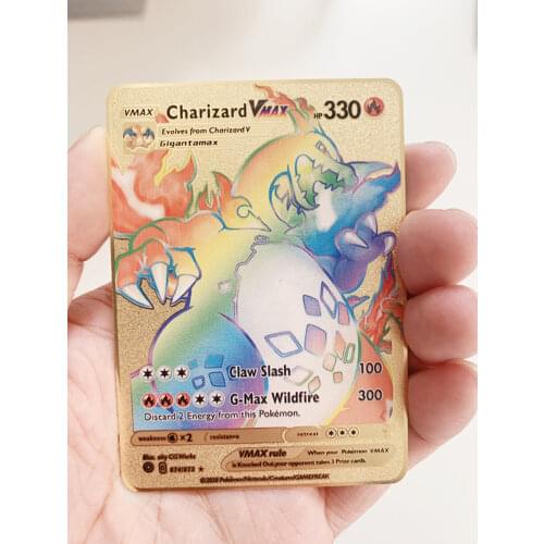 The Latest Pokemon Vmax Gx Shiny Gold Metal Card Fire-breathing Dragon Game Label Team Battle A La Carte Series Childrens Toys