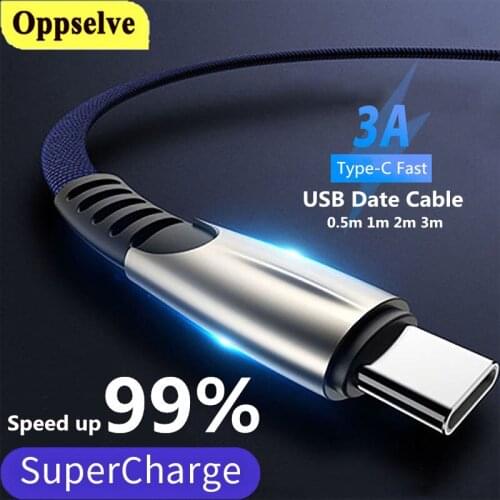 Oppselve USB Type C Cable For Samsung Xiaomi Redmi Note 7 1m 2m 3m Fast Charging Cord USB-C Charger Mobile Phone Type-c Cable