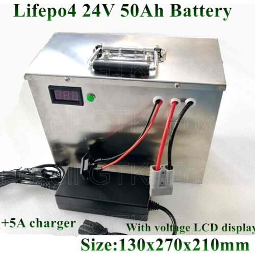 Steel shell Lifepo4 24v 50Ah battery portable Handle box Not lead acid battery 40ah 60Ah for RV car solar power + 5A charger