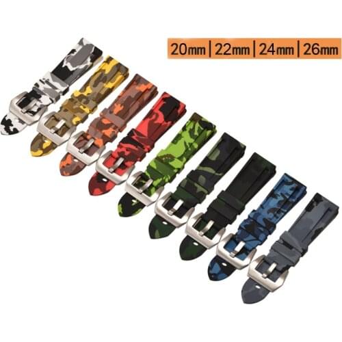 20mm 22mm 24mm 26mm Camouflage Rubber Watch Strap Replacement Universal Silicone Watchband for Panerai