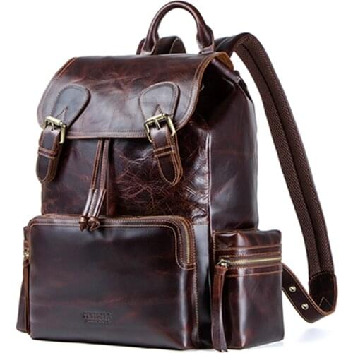 New Fashion Luxury Genuine Leather Anti Theft Multi-function Men Backpack For Laptop Phone Camera Cycling Hiking School Bags