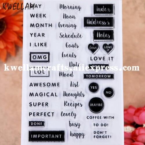 Words Day Week Month Year Awesome Perfect Morning Scrapbook photo cards rubber stamp clear stamp transparent stamp KW9112846