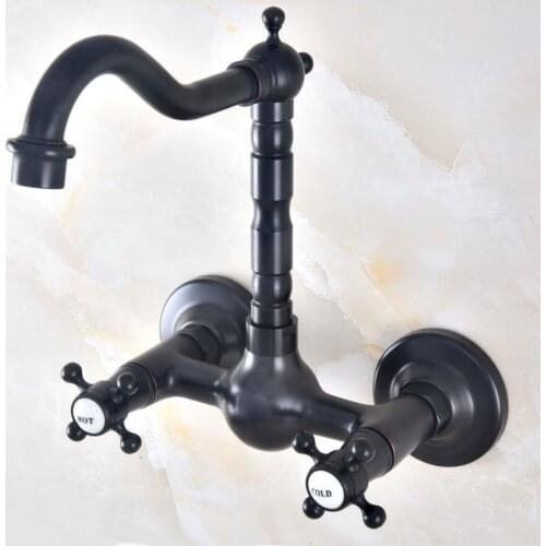Black Oil Rubbed Bronze Brass Two Cross Handles Wall Mount Swivel Spout Kitchen & Bathroom Basin Sink Faucet Mixer Tap anf469