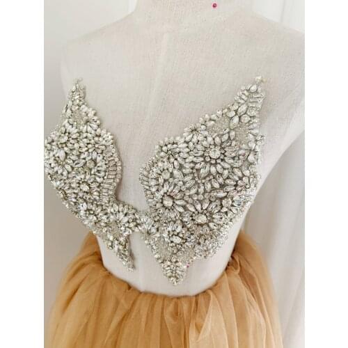 Rhinestone Bodice Applique Crafted Crystal Applique For Wedding Dress Dance Costume Fancy Bra, Headpiece
