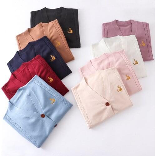 Japan School Sweater Spring Autumn V-neck Cotton Knitted Sweater College Style JK Uniform Cardigan 9 Color Student Girls Cosplay