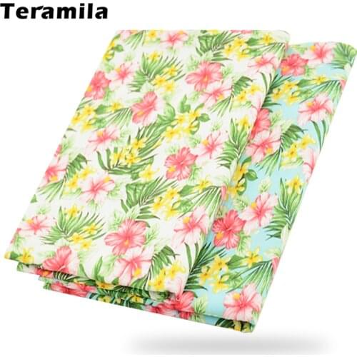 Teramila Flowers Printed Cotton Fabrics Clothes Cloth Sewing Needlework Patchwork Quilt by the meter DIY Handicraft Home Textile