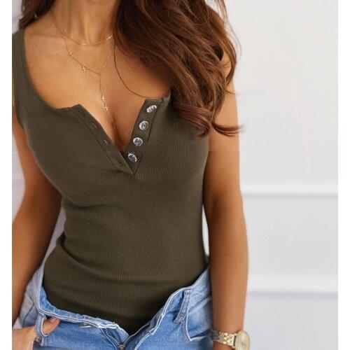 Spaghetti Strap Tank Top Y2k Tops Summer Sexy Solid 2021 New Solid Casual Caims Buttons Slim Khaki Green Tops For Women G2623