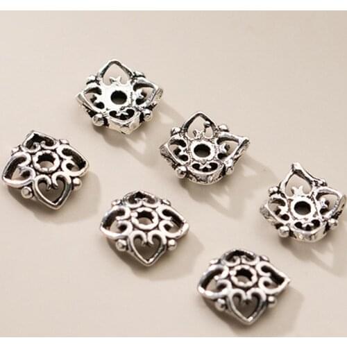 5pcs/lot 925 Sterling Silver Vintage Hollow Out Flower Bead Caps 5.8mm Entire S925 Silver Earring End Cap DIY Jewelry Accessory