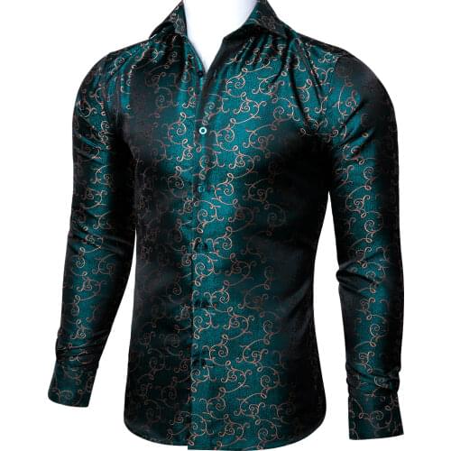Green Men Shirt Silk Vintage Long Sleeve Shirt Spring Autumn Casual Fit-Dress Party Gifts Male Barry.Wang