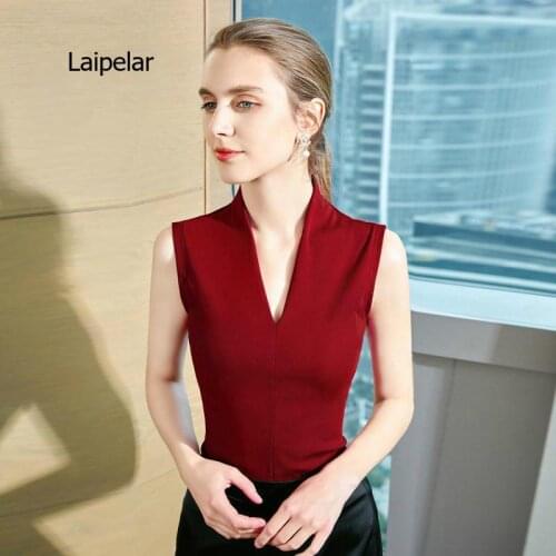 Sexy V-Neck Base Top Womens 2021 Spring Summer New Sleeveless T-Shirt Solid Color Vest Office Lady Shirt