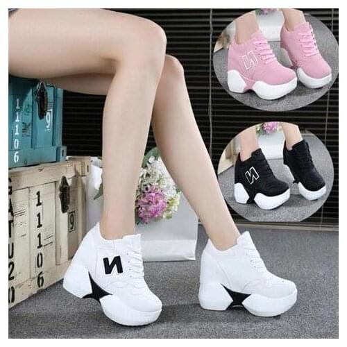 2019 New Women Casual Platform Shoes High Heels Shoes Woman Wedges Canvas Shoes Trainers Sneakers Heigh Increasing Zapatos Mujer
